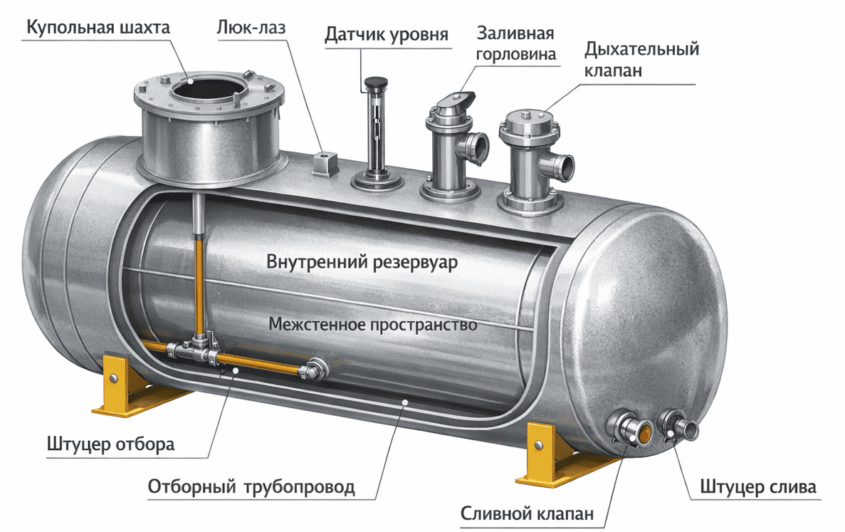 Технический чертеж двустенного резервуара