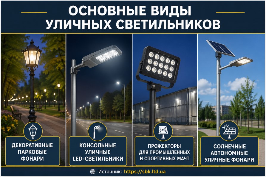 Види вуличних світильників