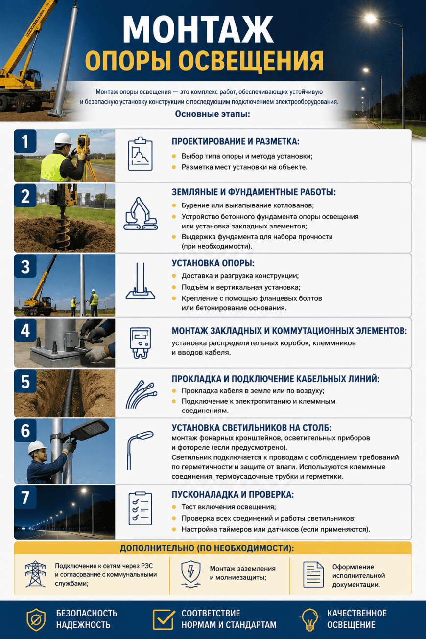 монтаж опоры освещения этапы работ