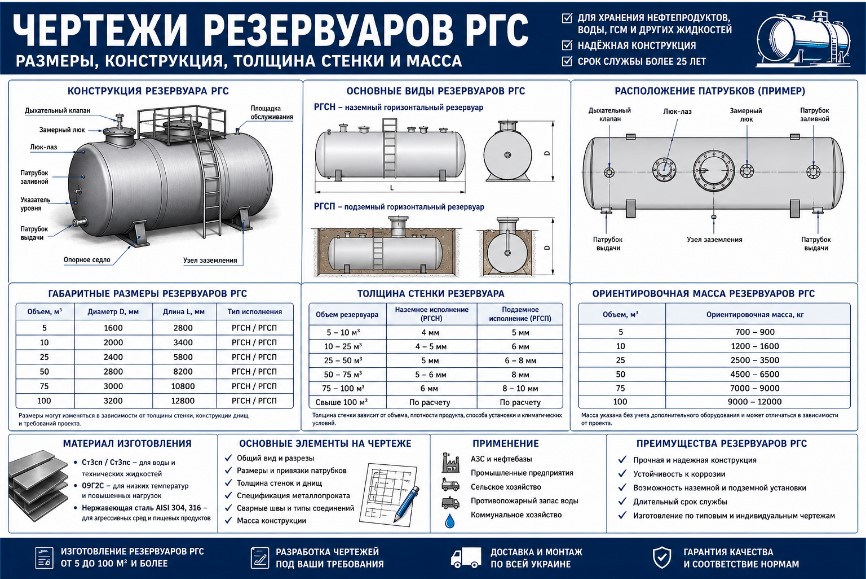 резервуар РГС конструкция размеры