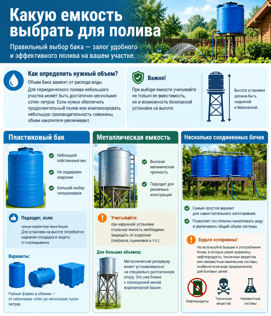 выбор емкости для полива дачи