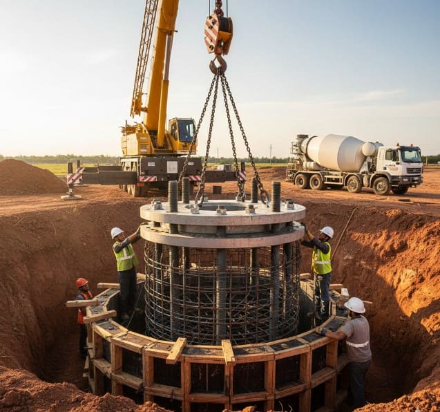установка анкерного блока многогранной опоры